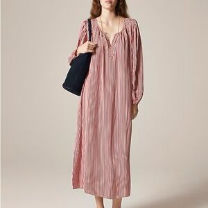 NWT J. CREW Drapey Tie-waist Maxi Dress Stripe Red Warm Brick XS $238